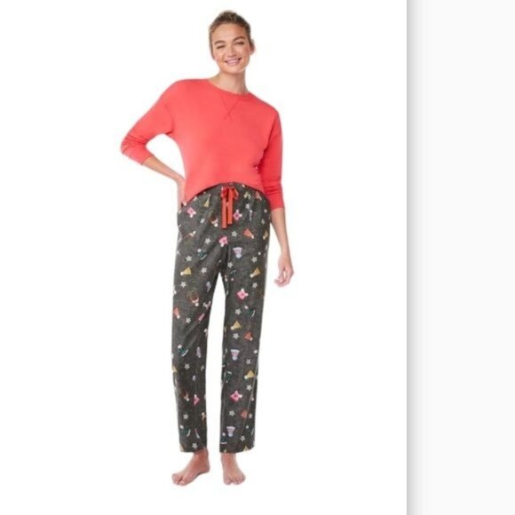 Joyspun Womens Pajama Pants 3X Holiday Hat Print Gray Soft & Cozy - Picture 1 of 8